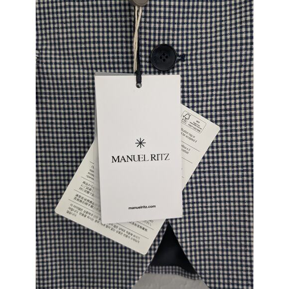 NWT Manuel Ritz Men's Italian Designer Wool Navy White Checked Suit IT 48 US 38 - Picture 5 of 12